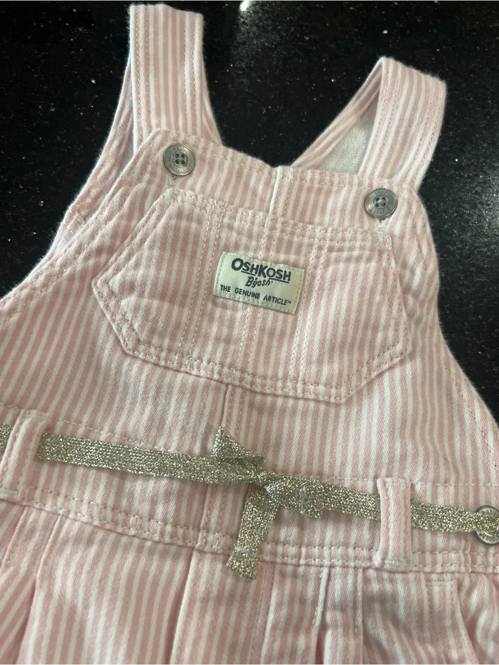 OshKosh B'gosh Pink and White Stripe Overalls with Gold Belt